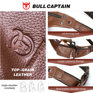 BULLCAPTAIN Genuine <b>Leather</b> <b>Men's</b> Waist <b>Bag</b> Cowhide Chest <b>Bag</b> Sports and Leisure Eye-catching Layer Cowhide Cashier <b>Bag</b> <b>Man</b> <b>Bag</b> - Product Image 3