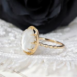 <span class=keywords><strong>Anello</strong></span> da Donna di Lusso LAMOON in Argento Sterling 925 Placcato <span class=keywords><strong>Oro</strong></span> con Quarzo <span class=keywords><strong>Bianco</strong></span> Naturale Rotondo e Montatura a Griffe, Stile Vintage - Product Image 4