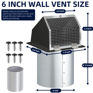 Cache d'évacuation mural <span class=keywords><strong>extérieur</strong></span> en acier galvanisé <span class=keywords><strong>pour</strong></span> écran de protection, volet anti-retour, couvercle de ventilation, capot de cuisine, conduit de climatisation et sèche-linge - Product Image 3