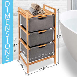 3 sections indépendantes en bambou pour salle de bain tiroir de rangement <span class=keywords><strong>armoire</strong></span> à serviettes panier de <span class=keywords><strong>tri</strong></span> - Product Image 3
