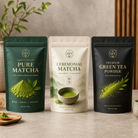 Op maat gedrukte, voedselveilige, hersluitbare staande zipzakken met hoge barrièrefolie verpakking voor Matcha groene thee, koffiepoeder, 100g, 500g