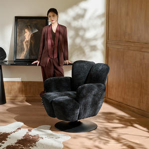 Sillón giratorio de diseño moderno, tapizado en terciopelo negro, con relleno de espuma, para sala de estar o balcón. - Product Image 3