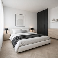 Lit double rembourré avec banc en tissu assorti pour projet de mobilier de chambre d'hôtel ou d'appartement, approvisionnement en gros