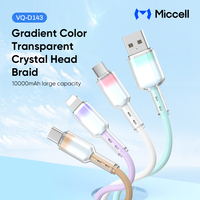 Miccell téléphone portable universel charge rapide type-c câble en Nylon tressé dégradé de couleur Transparent USB 2.0 pour écouteur Mobile