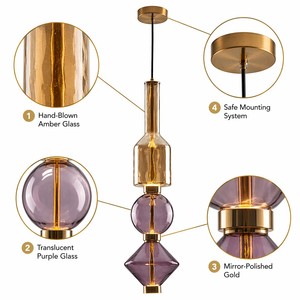 Lampade <span class=keywords><strong>a</strong></span> <span class=keywords><strong>Sospensione</strong></span> LED Moderne in Vetro Viola, Altezza Regolabile, <span class=keywords><strong>Lampadari</strong></span> Decorativi per Hotel e Casa, Sospensioni per Soggiorno e Sala da Pranzo - Product Image 5