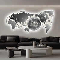 Peinture décorative de carte du monde, horloge électronique à écran LED pour salon, peinture murale créative pour bureau, horloge murale avec lampe