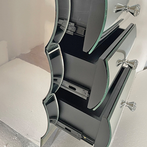 Baked Curved <b>Mirror</b> Modern Nightstand 3 Drawer Wood Bedside <b>Table</b> Chest Drawers Bedroom Small Spaces End <b>Table</b> Living Room OE - Product Image 4