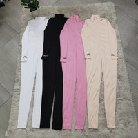 Combinaison-pantalon une pièce pour femme, tricotée, moulante, sexy, col en V, manches longues, longueur intégrale, personnalisée, avec broderie Lucky Label, collection automne