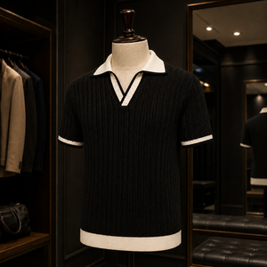 Polo de Golf Personalizado de Punto Acanalado para Hombre, Color Marfil, Estilo Old Money, Cuello Johnny, Ribete en Contraste, Marca Privada, Fabricante OEM ODM - Product Image 2