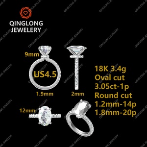 Fine Jewelry Engagement Unisex 1 Carat IGI 18k White Gold Rhodium Plated Classic D Color Filled Oval Cut <b>Diamond</b> <b>Ring</b> - Product Image 4
