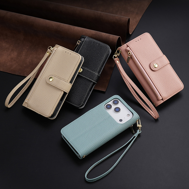 Wholesale Phonecase Leather Wallet with Strap Card Slot Cover Cross Body Mobile Phone Case Accessories for iPhone 17 Pro Max