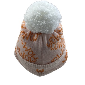 2025 nouveau Design Jacquard logo <span class=keywords><strong>tricot</strong></span>é chapeau d'hiver à la mode de haute qualité 100% laine plié <span class=keywords><strong>pompon</strong></span> <span class=keywords><strong>bonnet</strong></span> avec visière - Product Image 3