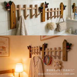Perchero de madera para montar en la pared con ganchos para entrada, organizador de almacenamiento detrás de puertas en paredes, forma rectangular, material de madera - Product Image 3