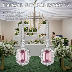 Boucles d'oreilles pendantes couronne vintage en argent sterling 925 avec zircone morganite taille émeraude, bijoux fins personnalisés pour femme, vente en gros pour mariage - Product Image 3