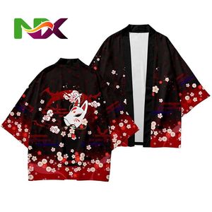 Kimono de mode japonaise Harajuku 2024, blanc et noir, cardigan pour hommes et femmes, chemisier Haori Obi, vêtements asiatiques, samouraï - Product Image 5