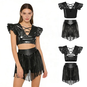 Robe de compétition de danse de salon personnalisée pour femmes, tenue de danse métallique, haut court à manches volantées et short pour la danse jazz - Product Image 3
