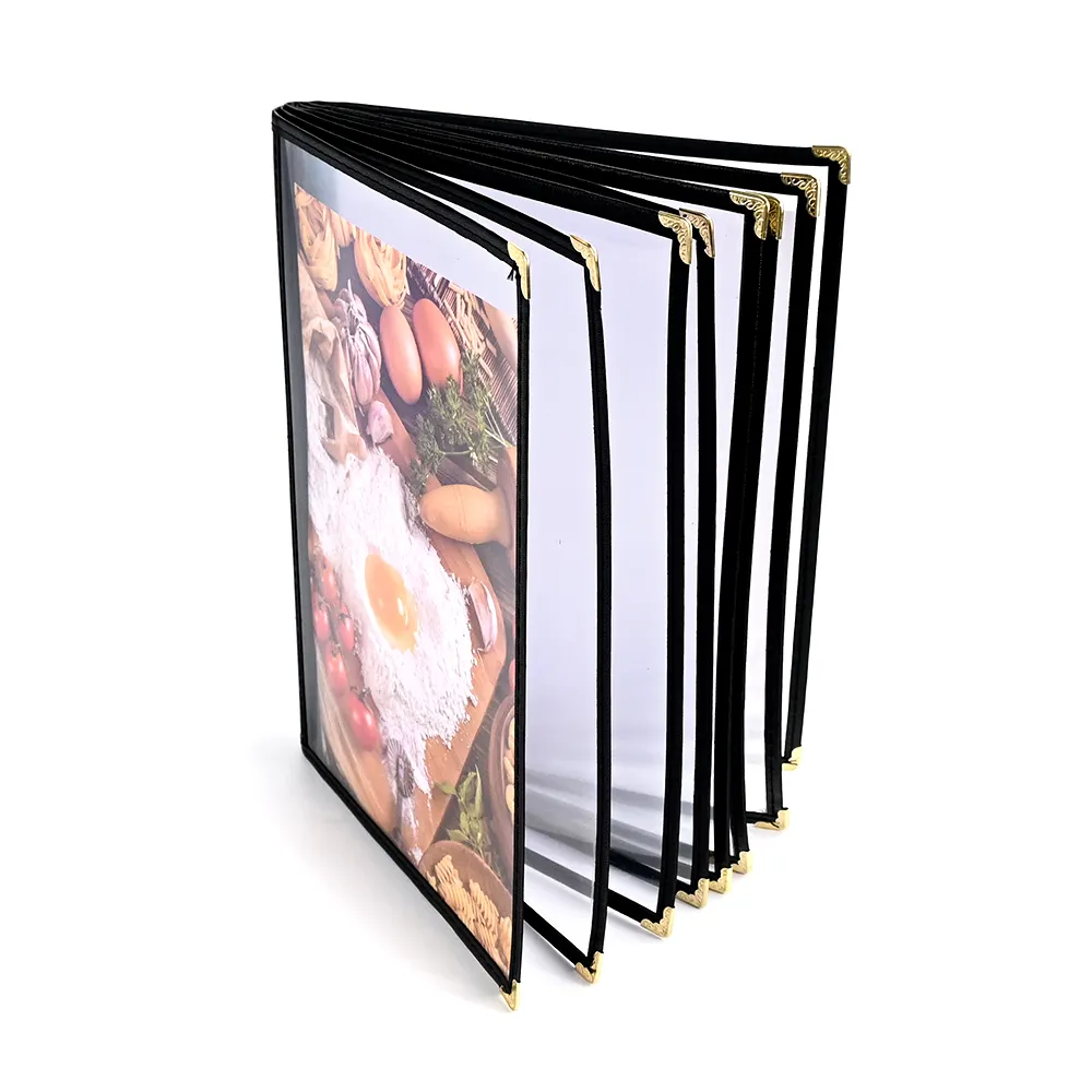 耐久性のある8ページ16面透明レストランメニューカバー透明なPVCインナー付きの本はA4/8.5*11インチサイズの紙に適合