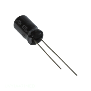 Distribuidor Autorizado, Condensador de Aluminio con Orificio Pasante 470uF 20% 10V RADIAL TH UVY1A471MED 470 uF - Product Image 1
