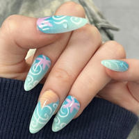 Vente en gros de faux ongles 3D personnalisés faits à la main, bleu marine, rayures de marin, forme amande, ongles artificiels