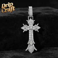 Nouvel ensemble de pendentifs croix style hip-hop avec pierres précieuses taille princesse, en cuivre, unisexe et au look haut de gamme.