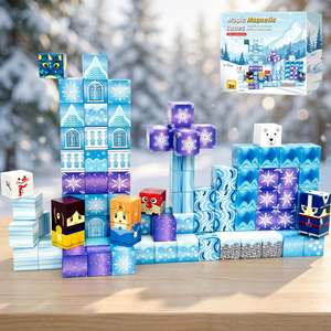 100 Uds. Bloques de construcción magnéticos de plástico <span class=keywords><strong>Castillo</strong></span> de princesa azul cubos de construcción juguete a partir de 14 años regalo de cumpleaños - Product Image 1