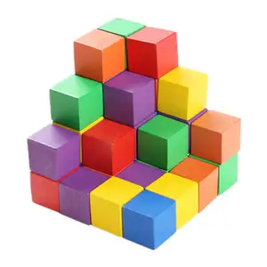 Different Sizes Wooden Cubes Toy Wooden blocks Cubes Building Blocks Baby Educational Color and Geometric Shape Colorful