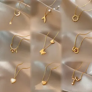 Korean Geometric Pendant Necklace Stainless Steel Women Gold Necklace Temperament Jewelry Accessories Gift