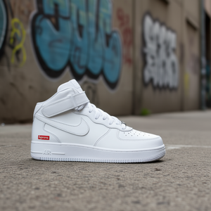 Zapatillas de baloncesto informales Nike Air Force 1 Mid de cuero blanco con cordones - Product Image 2