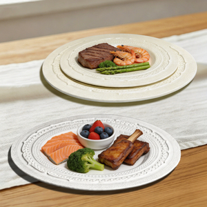 Platos llanos de cerámica repujada de estilo vintage para bodas francesas, elegantes platos base de encaje de estilo barroco. - Product Image 6