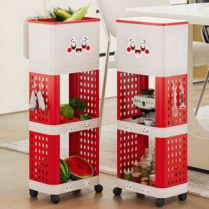 Étagère à déchets de cuisine, étagère de <span class=keywords><strong>rangement</strong></span> à plusieurs niveaux sur <span class=keywords><strong>roulettes</strong></span>, simple et mobile, seau de <span class=keywords><strong>rangement</strong></span> sanitaire avec couvercle, vente en gros - Product Image 1