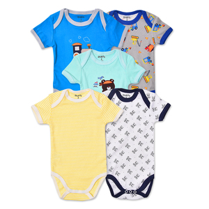 Pakaian uniseks bayi musim panas 100% katun baru lahir desain campuran set Romper bayi 5 potong - Product Image 5