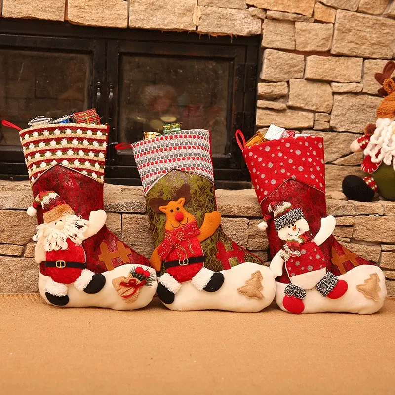 Wholesale Custom Cute Christmas Stocking Christmas Decor Candy Gift Bag Snowman Santa Claus Socks Christmas Gift