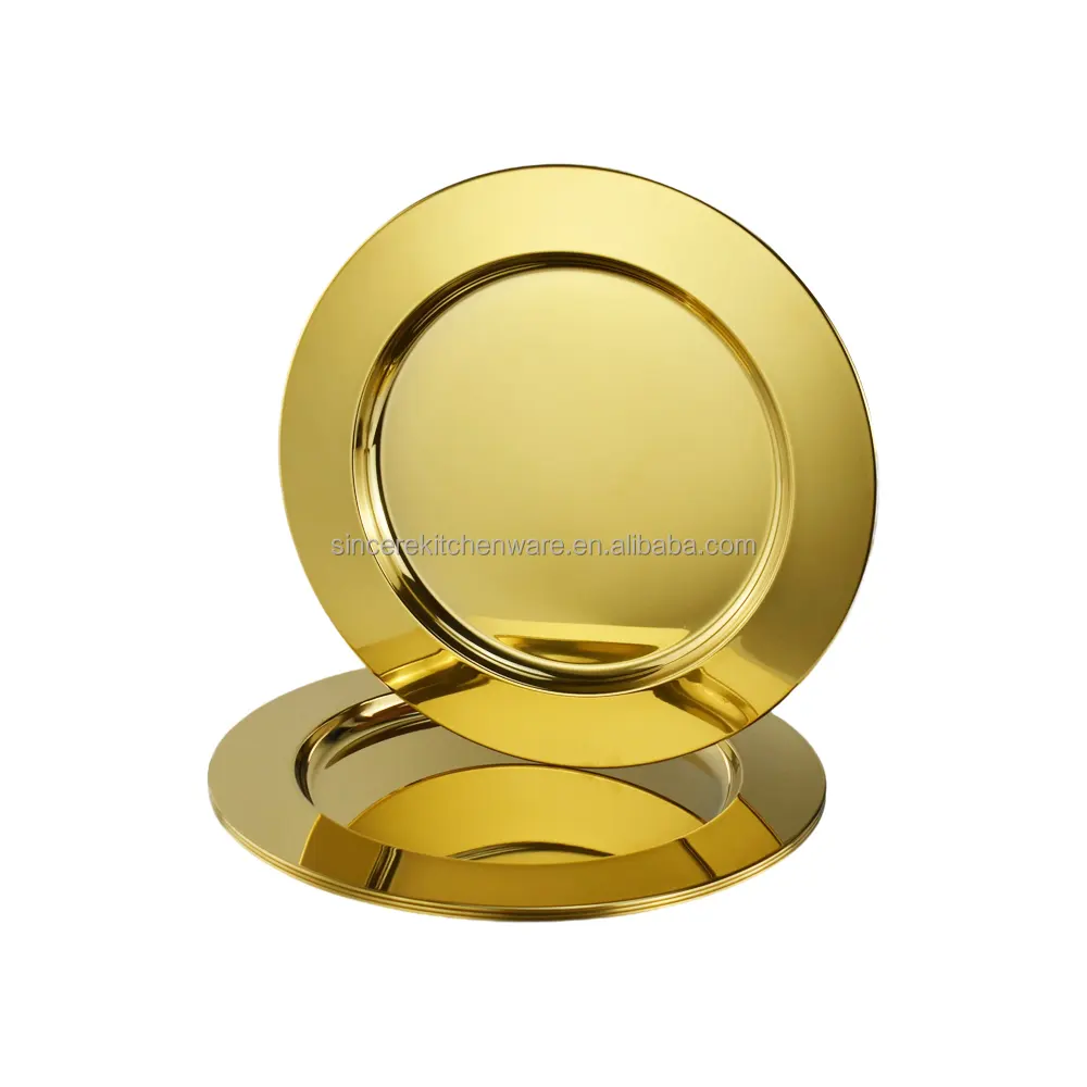 13 אינץ זהב מטען צלחות חתונה מראה ליטוש נירוסטה מטען צלחת צלחת