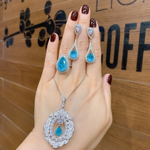 Fashion Eco-friendly Copper Retro Style Sparkling Full Diamond Pariba Blue Cubic Zirconia Flower Wedding 18K Gold Plated - Product Image 1