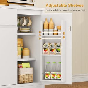 SENYU Modern <b>White</b> Kitchen Pantry Cabinet With LED Lighting Adjustable <b>Shelves</b> Multi-Functional Storage Organizer - Product Image 5