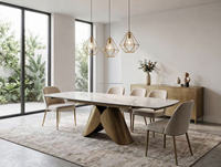 Table à manger extensible gain de place avec plateau en pierre frittée moderne pour espace repas d'appartement
