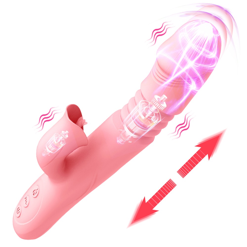 3 in 1 Pink Dildo Heating Tongue Licking Vibrators Telescopic Sex Toys for  Women