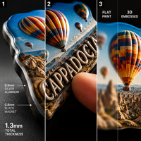 Aimant de réfrigérateur en aluminium durable de 1,3 mm, peint sur mesure, avec motif de montgolfière de Cappadocia, Turquie - Cadeau promotionnel