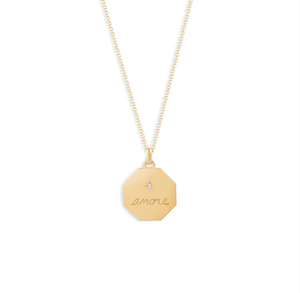 Collier pendentif octogonal en acier inoxydable plaqué or 18 carats, zircon, gravure personnalisée du <span class=keywords><strong>nom</strong></span> et de la date, bijoux personnalisés, cadeau pour femme - Product Image 1