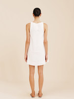 Robe Courte Vintage Sans Manches en Lin Blanc pour Femme – Décontractée, Élégante, Minimaliste, Polyvalente, Unie, Respirante, Taille Naturelle – Idéale pour l'Été