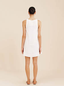 Robe Courte Blanche en Lin pour Femme, Style Français Ample et Décontracté, Élégante, Minimaliste, Polyvalente, Unie, Respirante, Taille Naturelle, Coupe Trapèze, ODM - Product Image 4