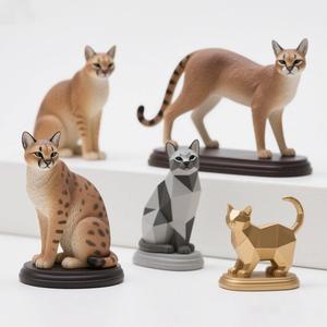 Estatuilla de resina de gato <span class=keywords><strong>Caracal</strong></span> realista, escultura felina del desierto geométrica pintada a mano con orejas copetudas, decoración de vida silvestre - Product Image 2