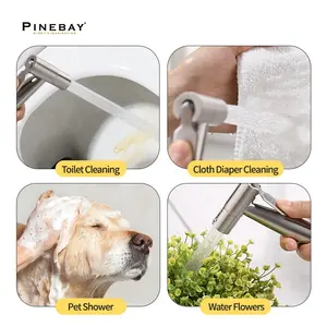 Pinebay Hoge Kwaliteit Geborsteld Nikkel Draagbare Bidet Shattaf Bidet Sproeier Hand Gehouden Bidet Sproeier Voor Toilet