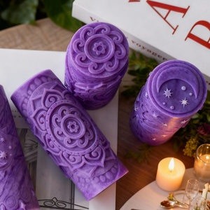 แม่พิมพ์เทียนรูปทรงเสาแกะสลัก ลายพระจันทร์ ดาว ดอกบัว ลวดลายนูนสามมิติ เทียนหอมทรงเรียว สไตล์โบราณย้อนยุค - Product Image 2