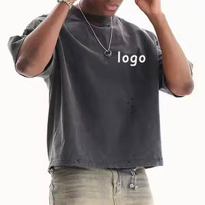 Camiseta personalizada de corte y costura 100% de algodón con estampado gráfico de peso pesado, lavado con ácido de lejía, camiseta Vintage de talla grande para hombre - Product Image 2