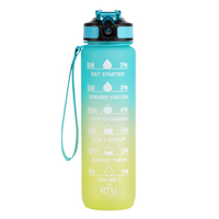 Bouteille d'eau en plastique à large ouverture avec marqueur de temps de 32oz dégradé de motivation sans Bpa pour le sport et le fitness
