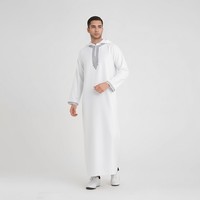 Túnica Islámica Modest para Hombre al por Mayor, Bordada, Estilo Marroquí, Transpirable, con Capucha, de Poliéster