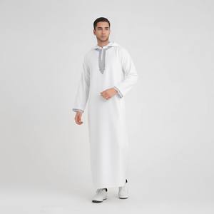 Vêtements islamiques modestes pour hommes en gros, robe à capuche marocaine brodée, respirante, en polyester, thobe - Product Image 4