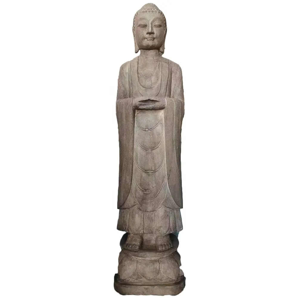 Jardim barato Stone Carving Antique Standing Buddha Estátua Home Decor para venda