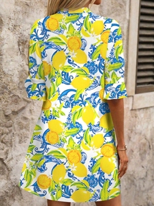 Abito camicia giallo stampato limone estivo da donna - Product Image 3